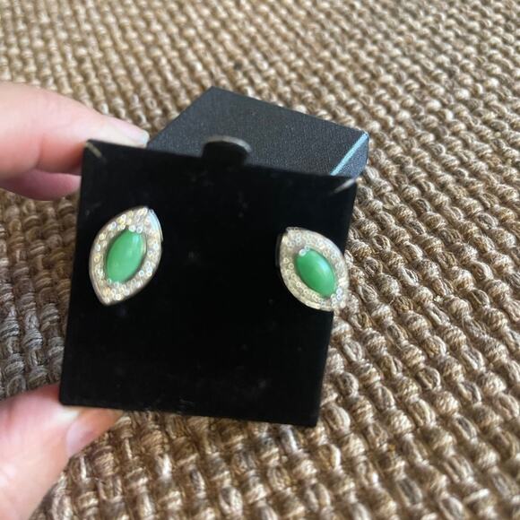 Green earrings with rhinestones new in the box - Picture 1 of 9